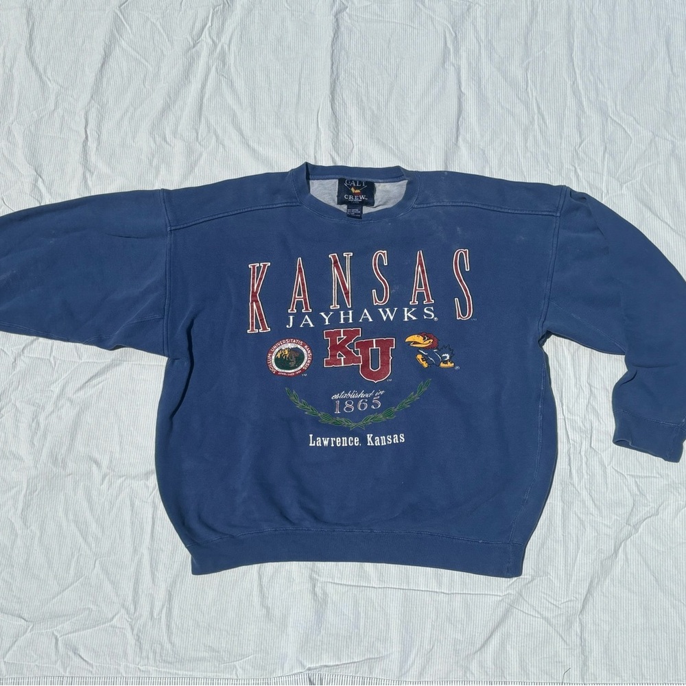 Vintage 90s Kansas Sweatshirt – Blue Pullover Crewneck